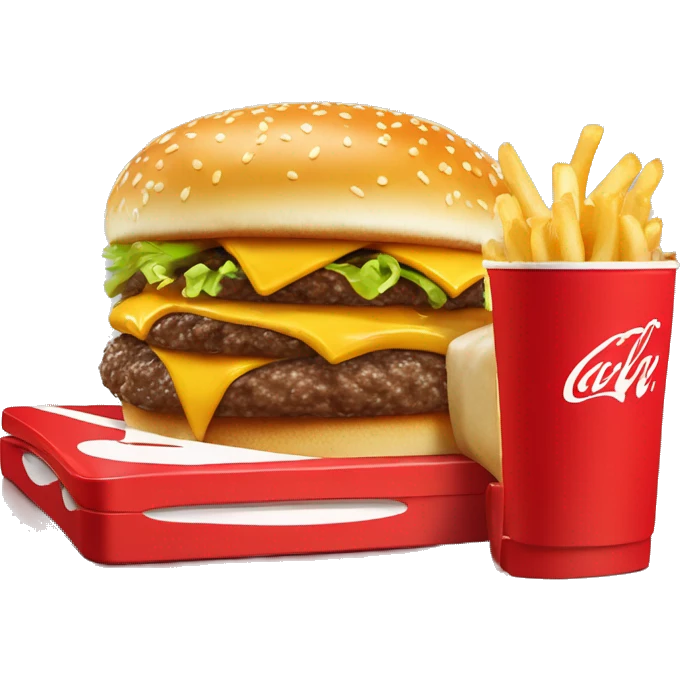2 cheeseburgers fries and a coke on a red tablet mc donalds emoji