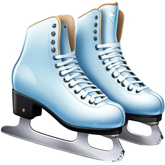 An icon featuring a pair of elegant figure skates standing on the smooth ice of a rink, with sparkling ice beneath them. The background shows a grand ice arena with bright lights and empty stands, highlighting the beauty and grace of figure skating. Transparent background. emoji