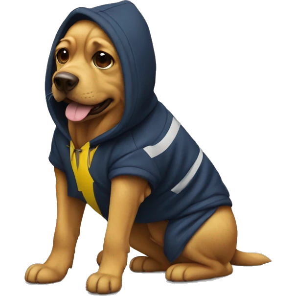Dog wearing a Michigan hoodie emoji