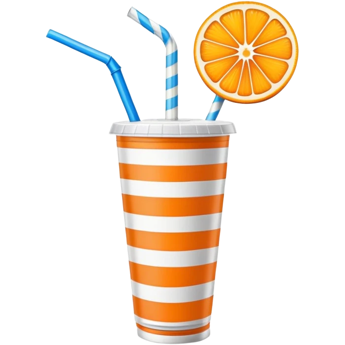 orange fruit with white & blue striped paper straw emoji