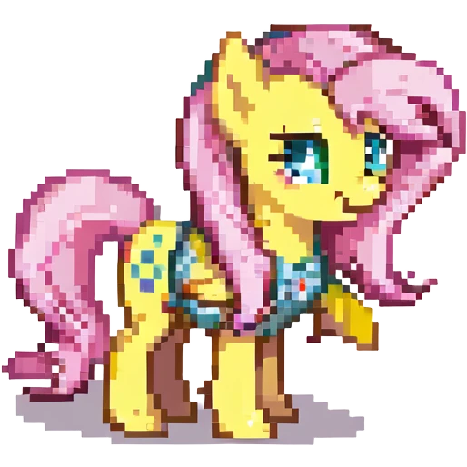Fluttershy standing and smiling pixel art style emoji