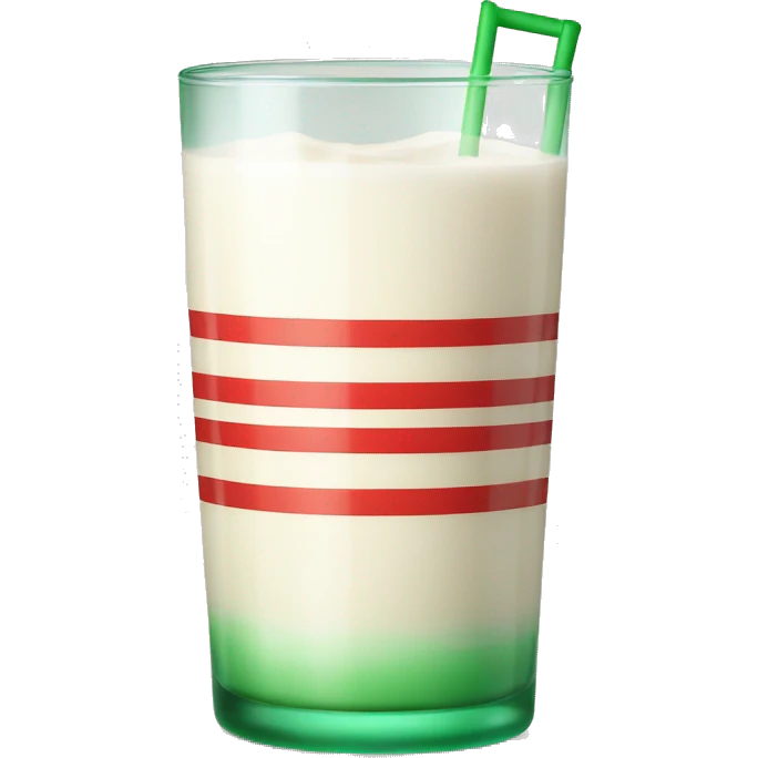Glass of milk with green and red striped straw emoji