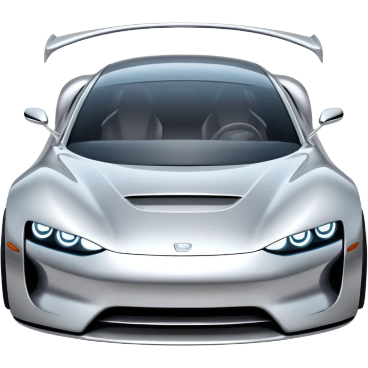 A low-profile futuristic car emoji made of polished silver chrome, wide body stance, smooth aerodynamic shape, glossy metallic surface, soft reflections, luxury swag aesthetic, minimal details, iOS emoji style, centered on clean white background, studio lighting emoji