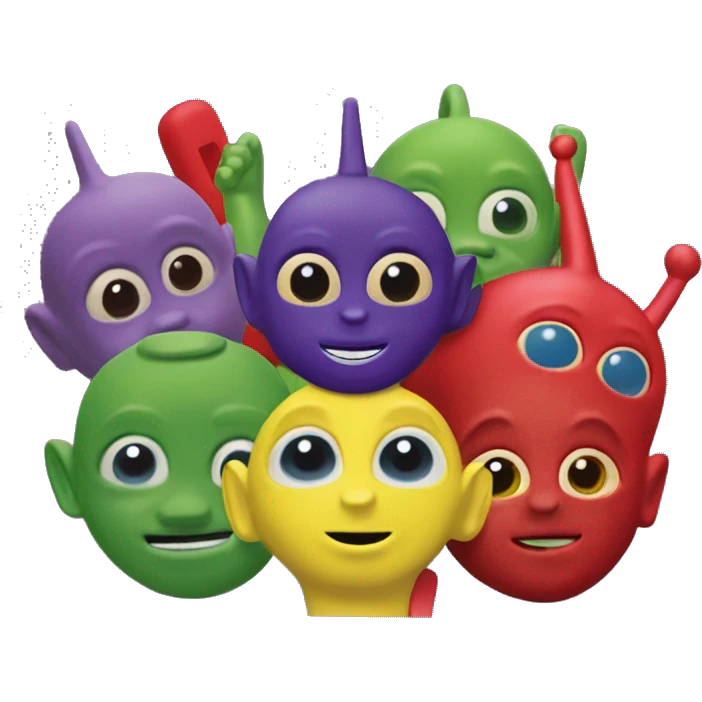 Purple, red, yellow, and green teletubbies emoji