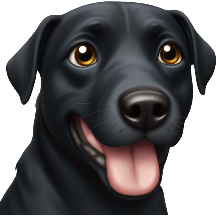 Black dog with dark drown eyes and tongue sticking out￼ emoji