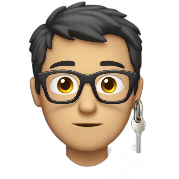 dark-short-haired man with glasses, struggling to fit a key into a lock emoji