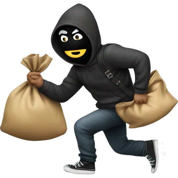robber emoji sneaking away with a large bag of money emoji