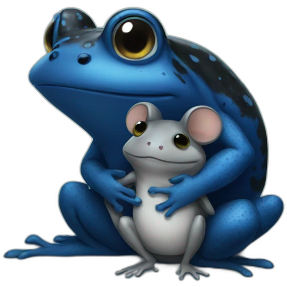 black toad hugs blue mouse emoji
