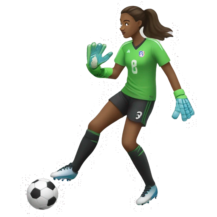 A tall goalkeeper passes the ball with her foot emoji