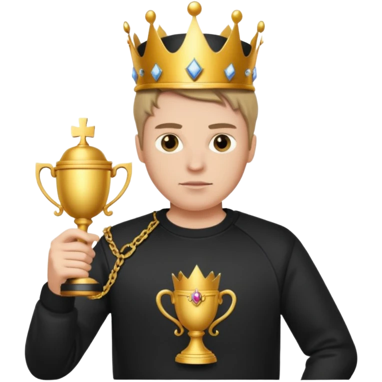 MVP + Gaming + Black sweatshirt + White guy with crown + Tournament Cup  + Gun  emoji