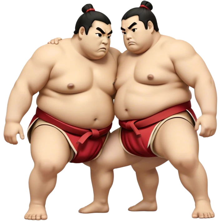 Cinematic Realistic Sumo Wrestling Emoji, depicted as an intense sumo match featuring powerful wrestlers in traditional mawashi, rendered with rich textures and dynamic dramatic lighting that captures the raw intensity of the sport. emoji