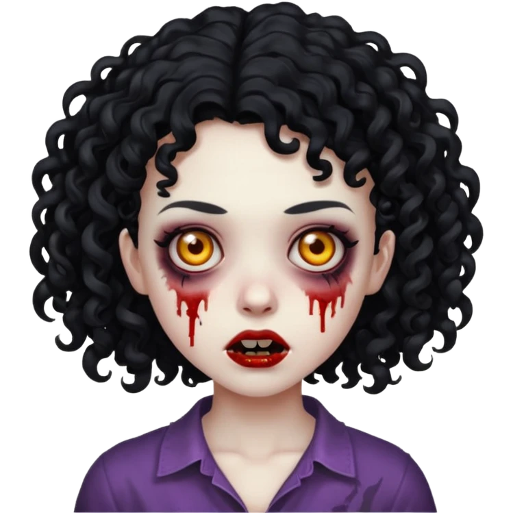 Emoji garota zombie com cabelo preto cacheado emoji