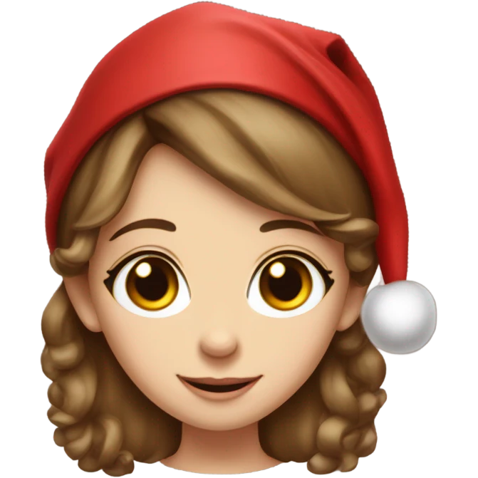 Christmas elf girl hazel eyes brown hair white Christmas hat emoji