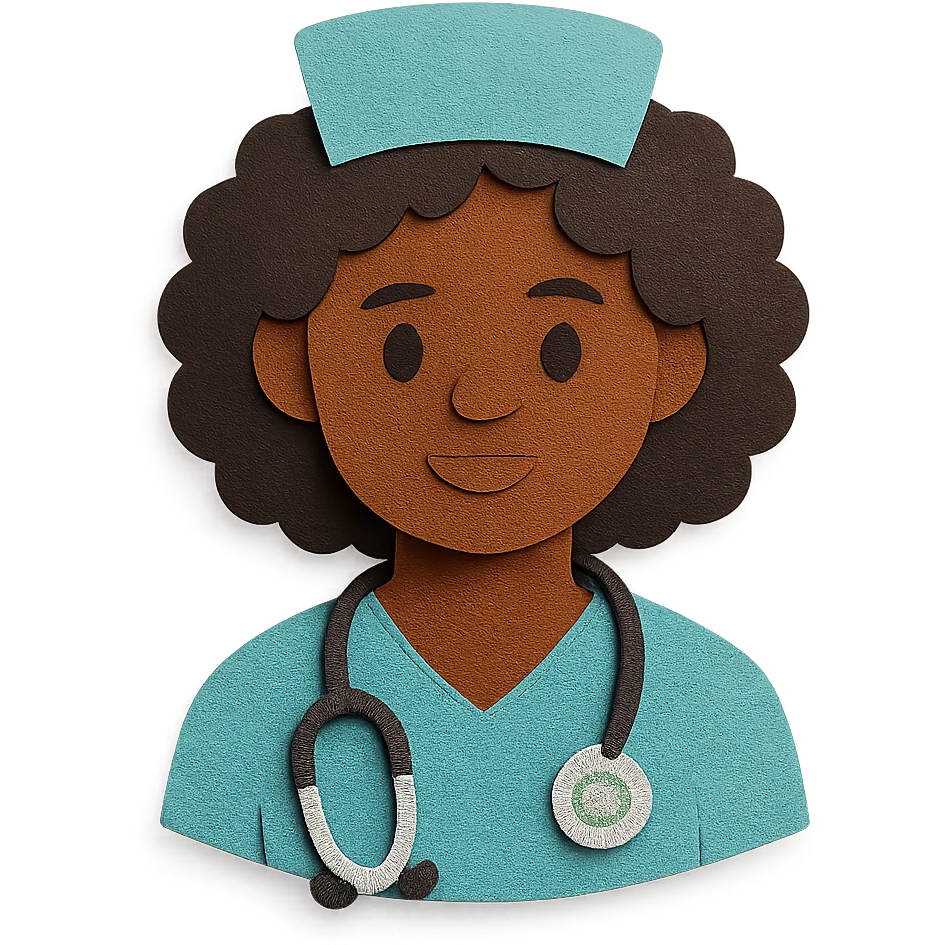 paper craft style afro latina nurse with curly hair, nurse uniform, stethoscope emoji