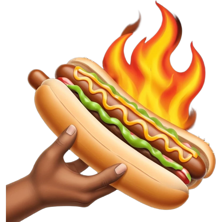 Hand Holding a Flaming Hotdog emoji