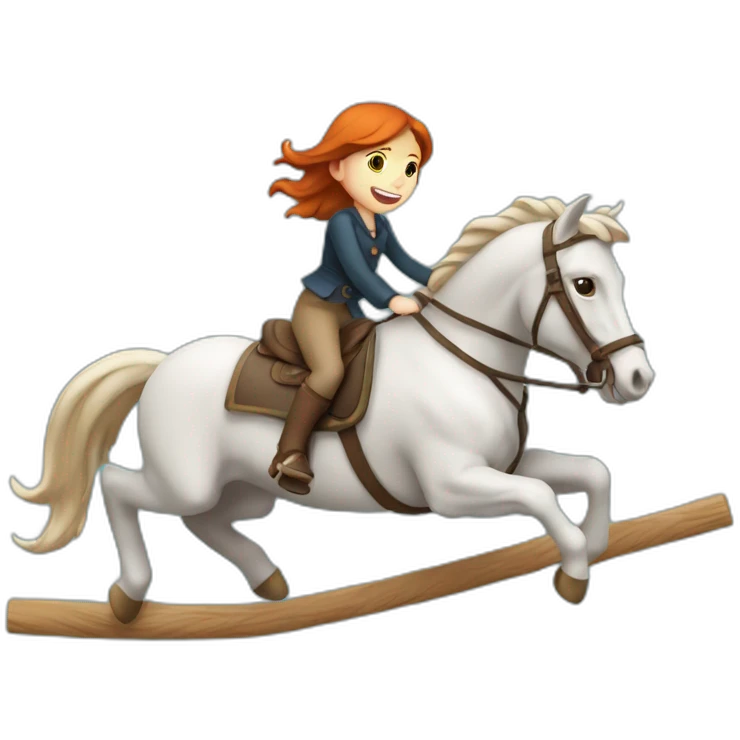 Fille rousse sur un cheval qui saute un obstacle emoji