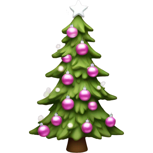 Christmas tree that’s pink with white lights and white ornaments  emoji