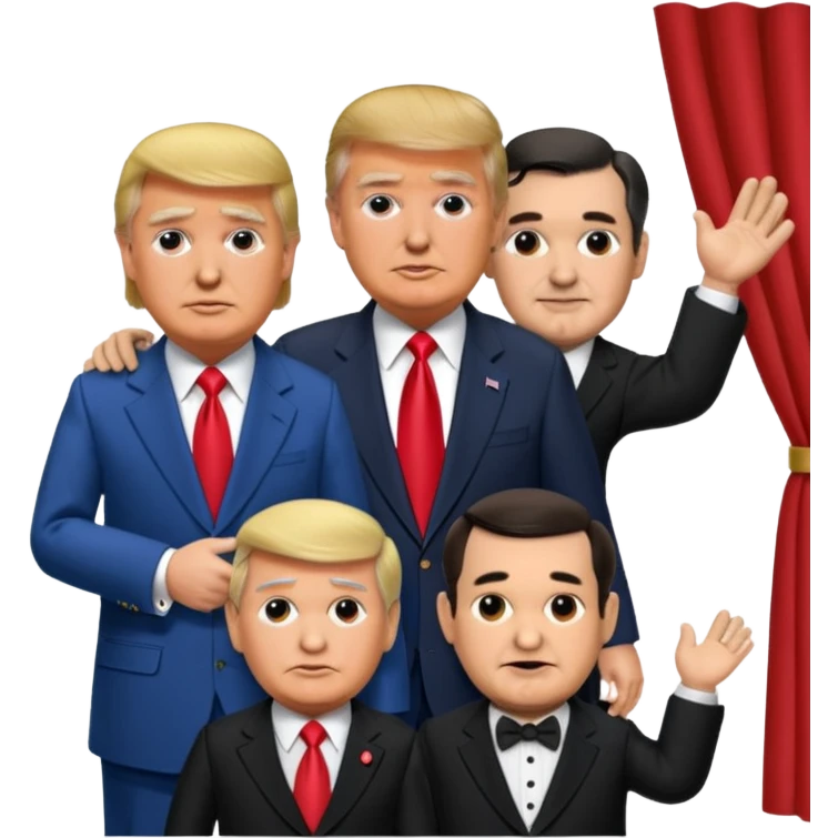 Trump as a puppet master with Ted Cruz and Greg Abbott emoji