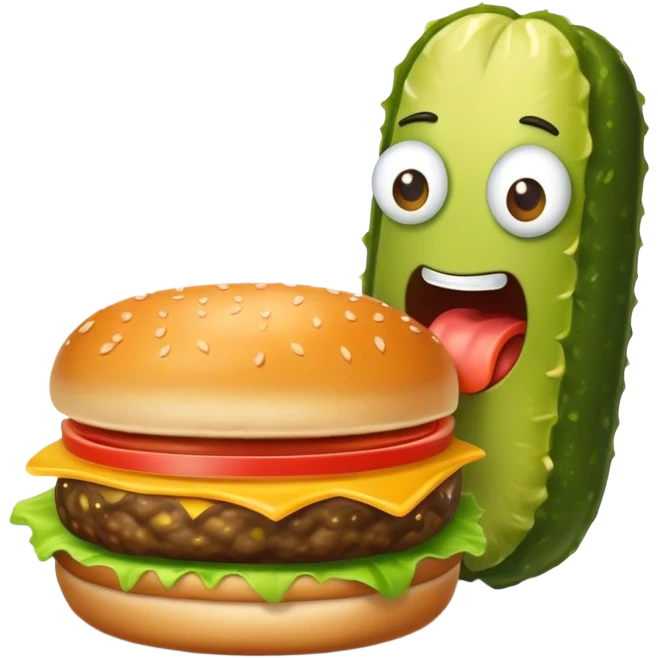 pickle eating a hamburger  emoji