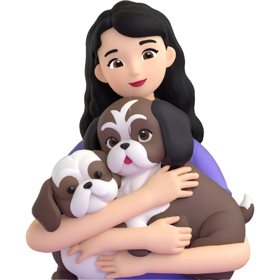 A girl with black hair hugging a Shih Tzu dog emoji