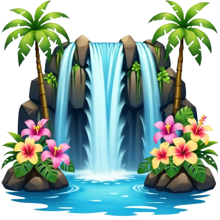 Hawaiian waterfall with flowers emoji