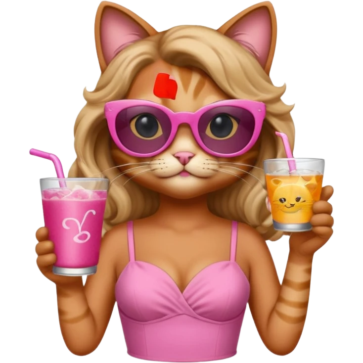 cat long curling hair in drink holders with sunglasses dikkine dress emoji