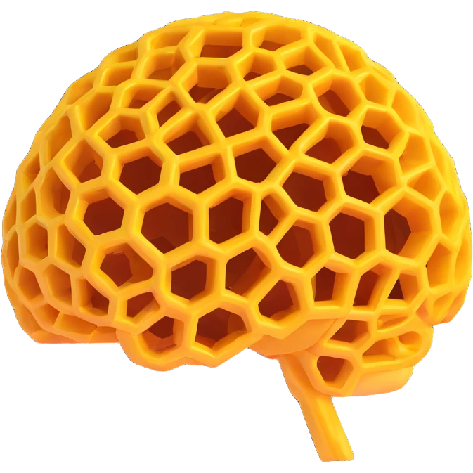 a brain made out of honeycomb, 3D style emoji
