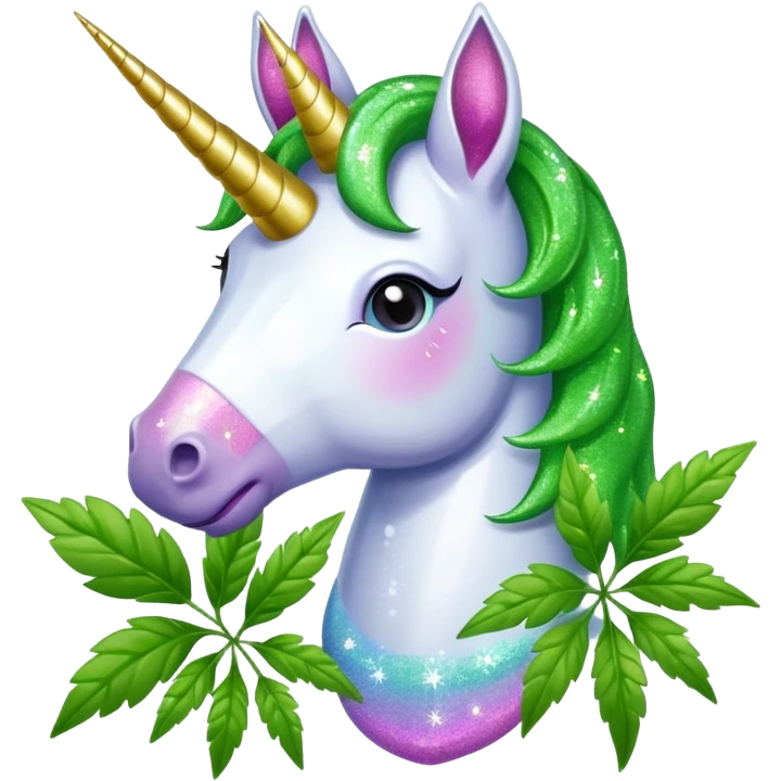 Glitter unicorn eats  Weed leafs emoji