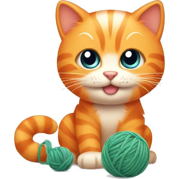 Cute orange cat playing with ball of yarn emoji