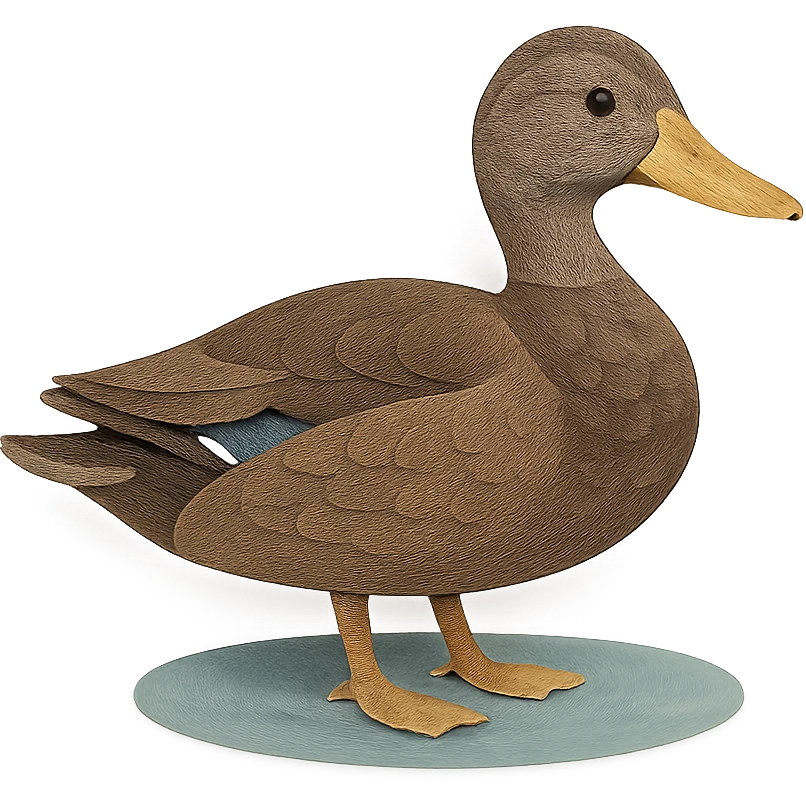 American Black Duck in paper craft style, delicate paper layers, realistic feather patterns, soft color variations, near a pond emoji