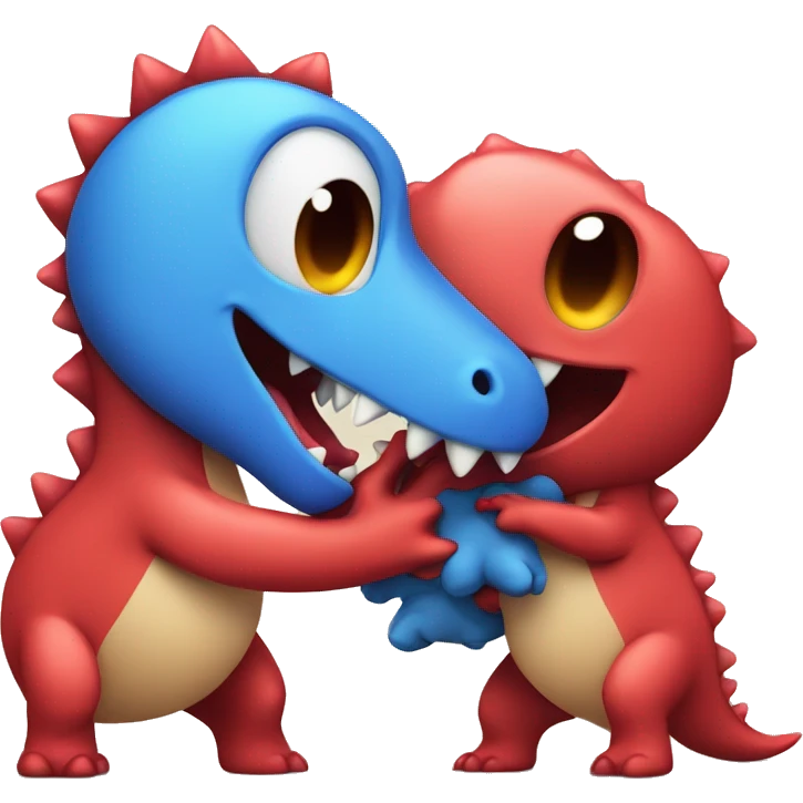 Cute red dino hugging with blue dino emoji