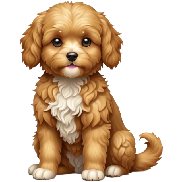 cinematic-[cavoodle dog]-realistic-full-body-sitting-emoji,-tail-resting-loosely-beside-its-paws,-head-tilted-dramatically,-curly-[solid golden]-fur,-simplified-yet-realistic-focused-features,-highly-detailed,-glowing-with-an-almost-sarcastic-glow emoji