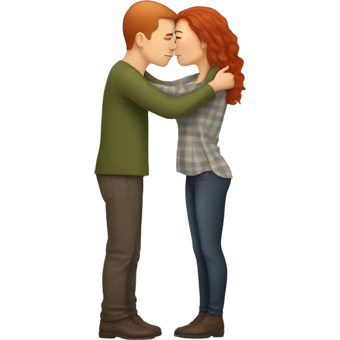 Red hair woman kissing a brown hair man clean shaven emoji
