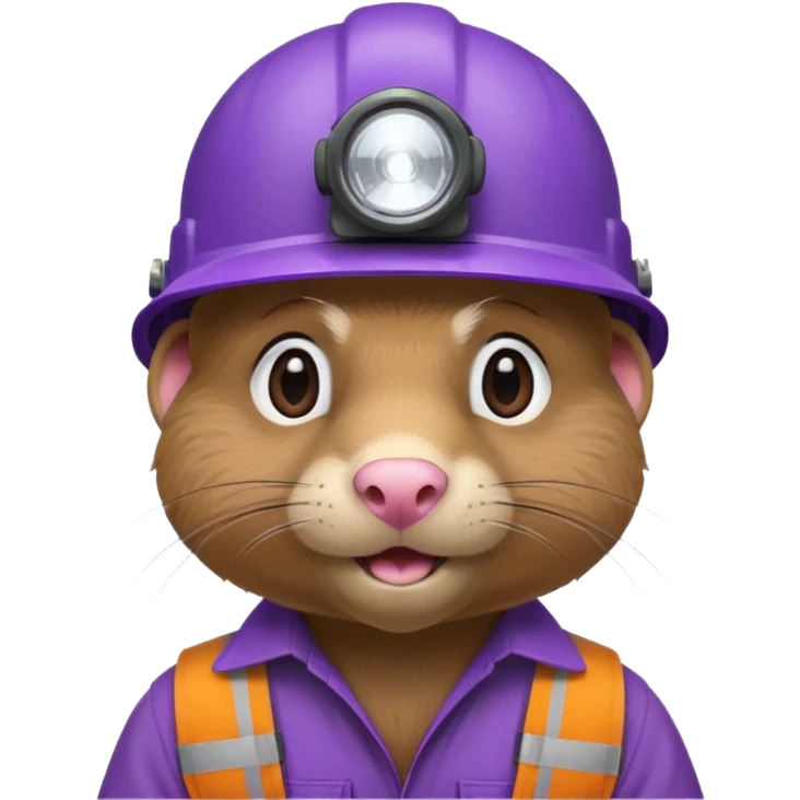a mole rat, purple helmet, headlamp, brown worker cloth emoji