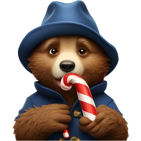 Paddington licking a candy cane emoji