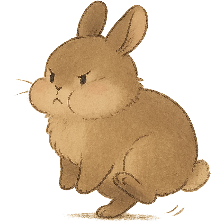 mocha bunny puffing cheeks, stamping foot, soft Ghibli style emoji