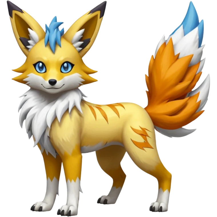 Feral Quadrupedal Digitigrade Jolteon-Lycanroc-Furret-Renamon-Zeraora-Vernid-Sergal-fusion-hybrid-creature, full body  emoji