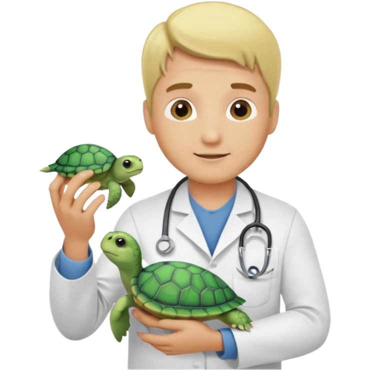 blonde man veterinarian with baby turtle emoji