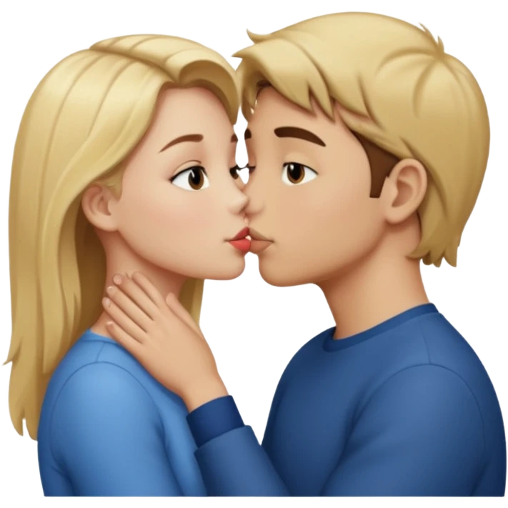 Blonde girl and brown hair boy kissing emoji