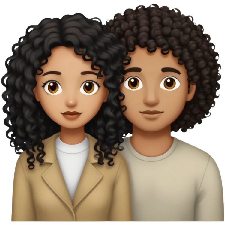 Light brown skin girl, with long black curly hair with her boyfriend with short curly hair and a little darker skin than her  emoji