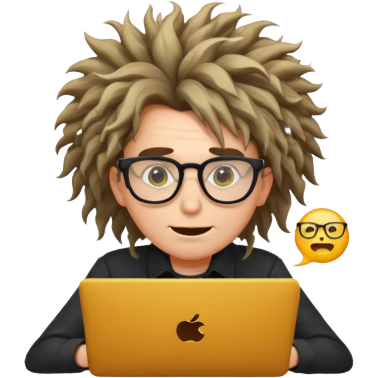 crazy programmer with wild hair, glasses, typing frantically, emoji style emoji