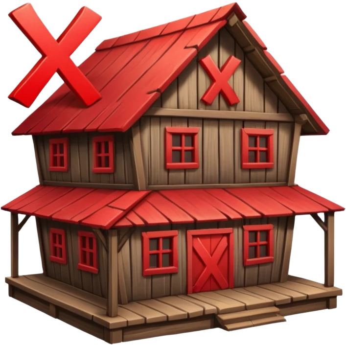 an inn with a big red  X on it emoji