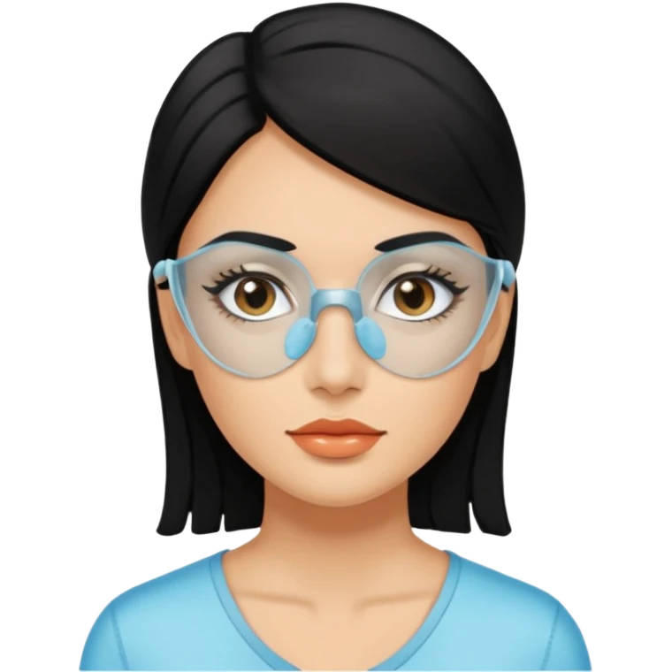 make an emoticon of a woman that has gel-like under eye patches of skincare of transparent color and make the woman slightly indian with only skintone and hair and no other such element and make the patches slightly bigger while keeping them transparent emoji