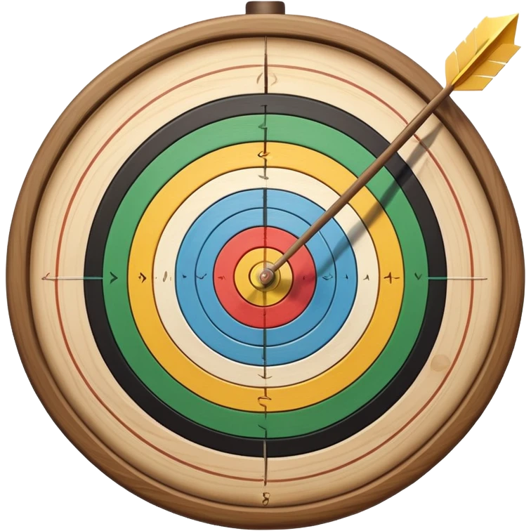 A bow with an arrow drawn back, aimed at a target with concentric rings. The background suggests a calm, outdoor archery range, emphasizing the precision, focus, and skill required in archery as a competitive sport. emoji