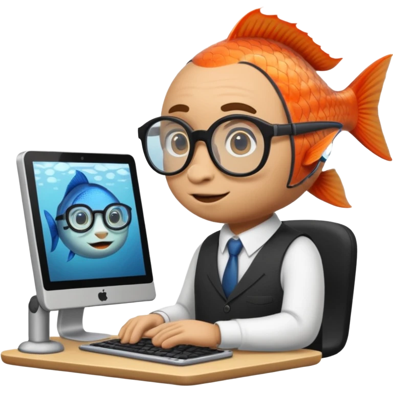 fish in a building working on a computer emoji
