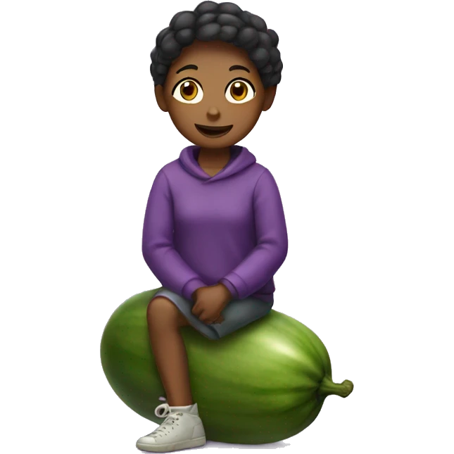 a girl sitting on a eggplant emoji