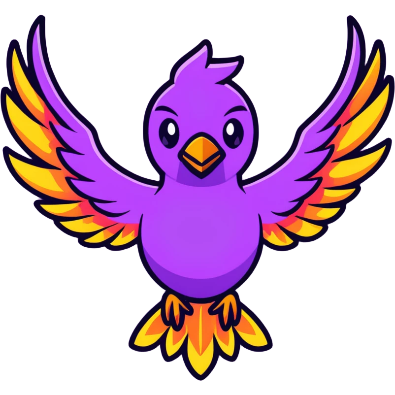 Magical purple phoenix bird with fire wings emoji