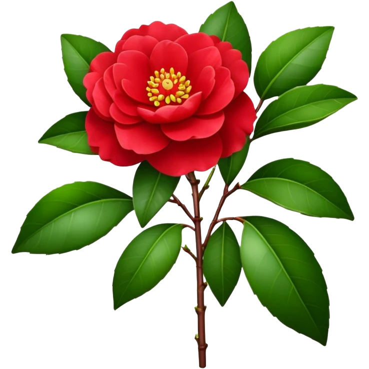 bouquet Red Camellia, luxuriant, stem, leaf, bud emoji