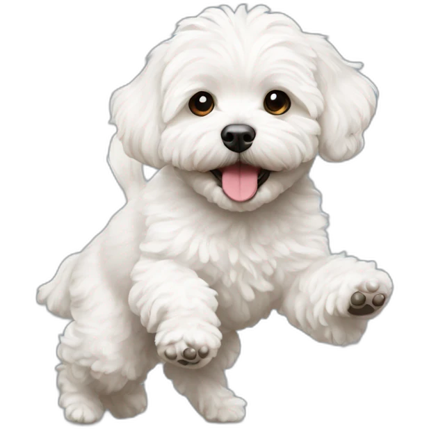 a white maltipoo catching ball emoji
