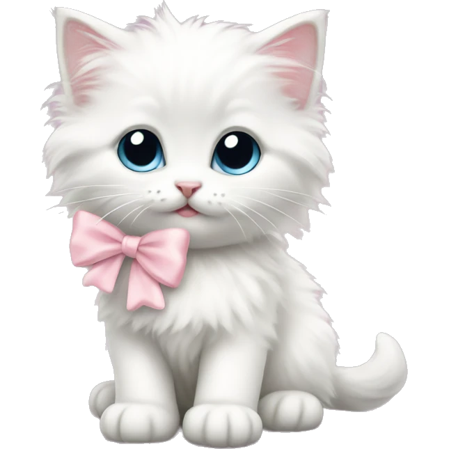 Cute fluffy White kitten with light pink bow emoji